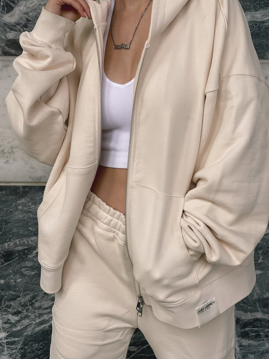 Cream Zip Up Hoodie